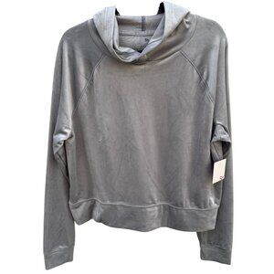 So Cozy Velour Cropped Hoodie Sweatshirt Womens XL Gray Athleisure Workout New